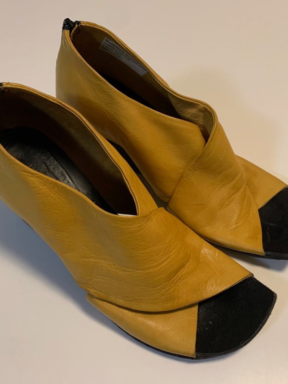 Gartenbank Mustard Leather Peep Toe Heels Booties EU 40